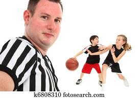 cima, crianças, basquetebol, árbitro