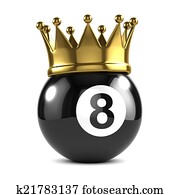 3d King 8 ball wears a gold crown 3d King 8 ball wears a gold crown
