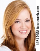 bonito, pessoa, mulher, headshot