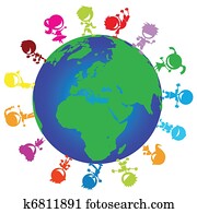 enfants, autour de, globe