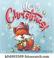 Vector background illustration Marry Christmas cartoon fox Vector background illustration Marry Christmas cartoon fox