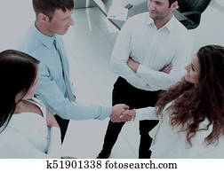 comercial, director, juntos, con, el suyo, ayudantes, dar la bienvenida, el, h