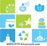 Natural cosmetics and spa icons and elements - blue, green