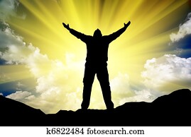 schaduwfiguur, van, man, en, zonneschijn