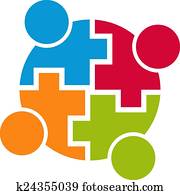 trabajo en equipo, comunidad, connection., grupo, de, 4, personas., vector, diseño