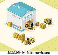 Warehouse vector illustration in the form of an isometric view Warehouse vector illustration in the form of an isometric view