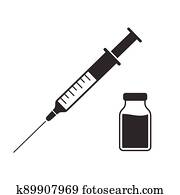 מזרק, עם, הרגז, ו, חיסון, vial,, תרכיב, זריקה