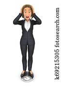 3d business woman weighing herself on bathroom scale 3d business woman weighing herself on bathroom scale