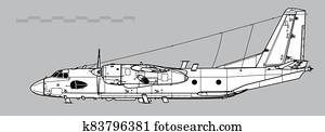 Antonov An-26RT Curl-B. Outline vector drawing Antonov An-26RT Curl-B. Outline vector drawing