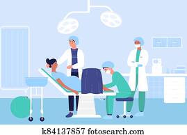 Childbirth in hospital flat vector illustration, cartoon doctor characters examining pregnant woman patient before baby birth background Childbirth in hospital flat vector illustration, cartoon doctor characters examining pregnant woman patient before baby birth background