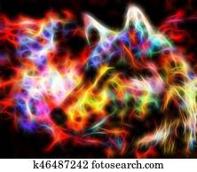 Fire wolf. Fractal and fire effect. Computer collage. Fire wolf. Fractal and fire effect. Computer collage.