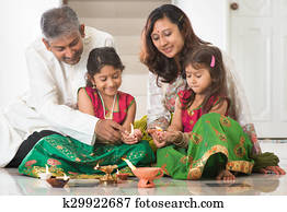 indianas, família, celebrando, Diwali