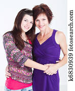 meio envelheceu, mãe, e, menina adolescente