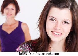 menina adolescente, e, meio envelheceu, mãe