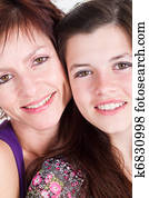 mãe, e, adolescente, filha, retrato