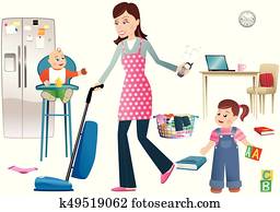 ocupado, mãe crianças