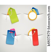 set of colourful price tags in the