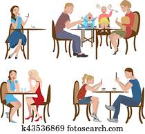 Set of people in a cafe
