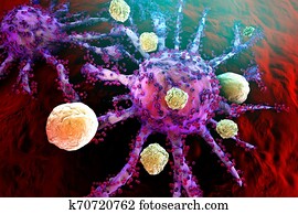 T-Cells of the immune System attacking growing Cancer cells T-Cells of the immune System attacking growing Cancer cells