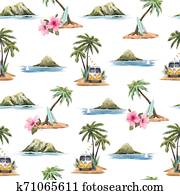 aquarell, tropische, vektor, muster aquarell, tropische, vektor, muster