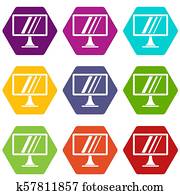 Computer monitor icon set color hexahedron Computer monitor icon set color hexahedron