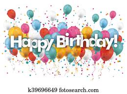 confetti, balões, feliz aniversário