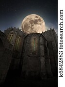 medieval, abadia, por, noturna medieval, abadia, por, noturna