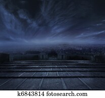 nuvens escuras, sobre, urbano, fundo