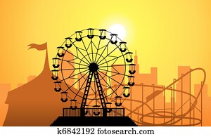vector silhouettes of a city and amusement park vector silhouettes of a city and amusement park