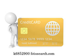 3d, klein, menschliche figur, halten, a, kreditkarte