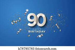 90th, יום הולדת, עם, לבן, מספרים, ב, a, כחול, רקע.