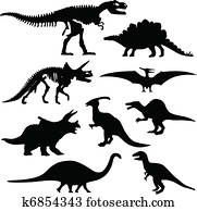 dinossauro, silueta, esqueleto, osso