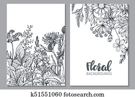 Floral backgrounds with hand drawn herbs and wildflowers. Floral backgrounds with hand drawn herbs and wildflowers.