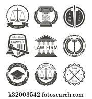 Lawyer and law office logo, emblem labels vector set