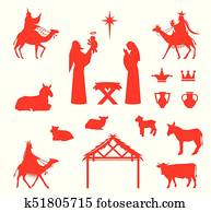 szene, von, jesuskind, in, dass, manger.