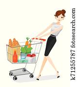 Woman pushing shopping cart Woman pushing shopping cart