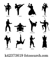 Asian martial arts black silhouettes Asian martial arts black silhouettes