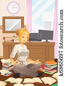 Businesswoman doing yoga