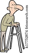 cartoon old man with walking frame cartoon old man with walking frame