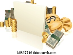 Cash and gold coins sign