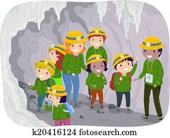 caverna, excursão, crianças