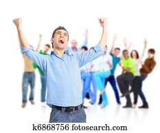 grupo, de, feliz, pessoas, abraçando, e, alegrando