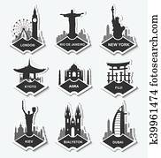 Set of stickers in different countries