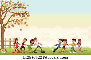 children playing Tug Of War