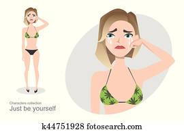 chorando, mulher, enxugar, lágrimas, de, dela, rosto