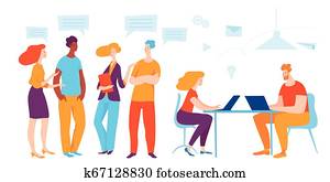 concepto de la corporación mercantil, vector, illustration., gente, trabajo, y, comunicate.