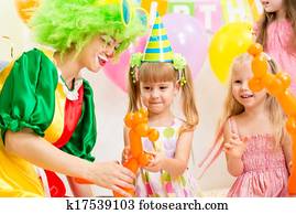 jolly kids group and clown on birthday party