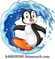 karikatur, surfen, pinguin karikatur, surfen, pinguin