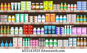 Pharmacy shelves with medicine Pharmacy shelves with medicine