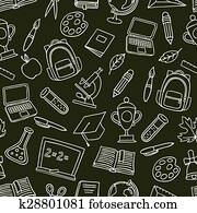 School seamless pattern with hand drawn icons on chalk board School seamless pattern with hand drawn icons on chalk board